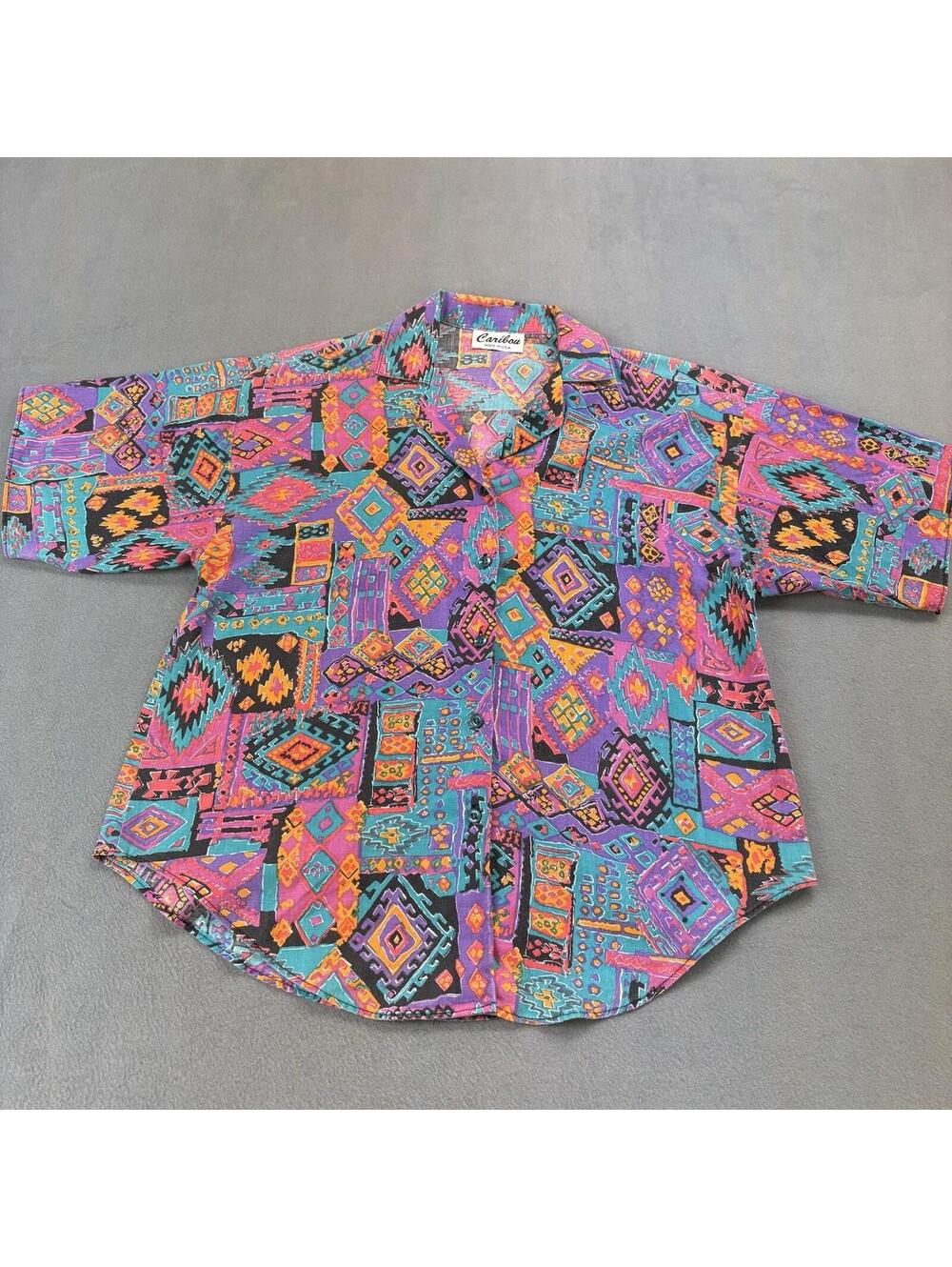 Vintage Caribou Southwestern Navajo Hawaiian Button Up Shirt Women’s Large (?)